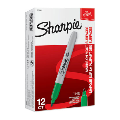 SHARPIE Permanent Marker Fine Point Green - Box of 12, Green Ink