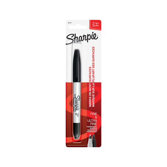 Sharpie Permanent Marker Twin Tip Black Box of 6 - Fine & Ultra Fine Tips