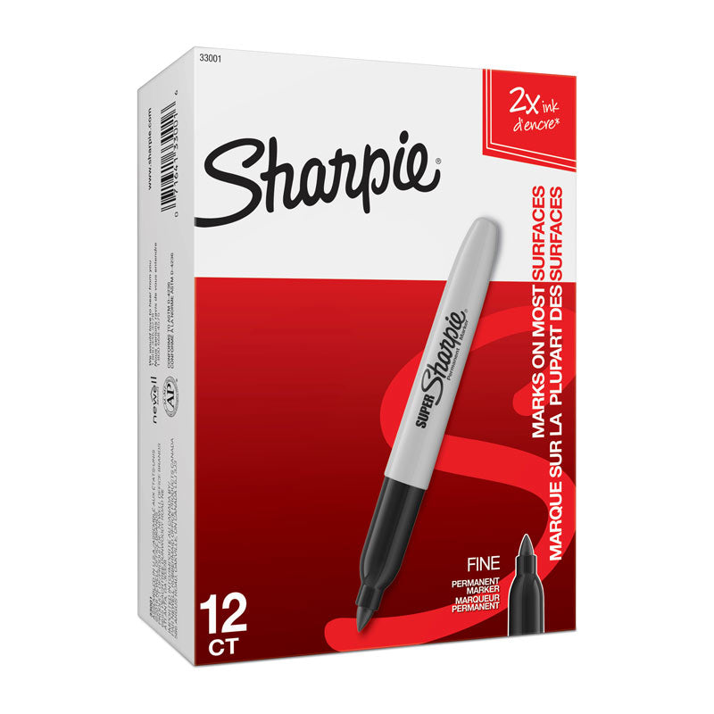SHARPIE Super Fine Point Permanent Markers Black, Box of 12 - SuperSaverAU - view 1
