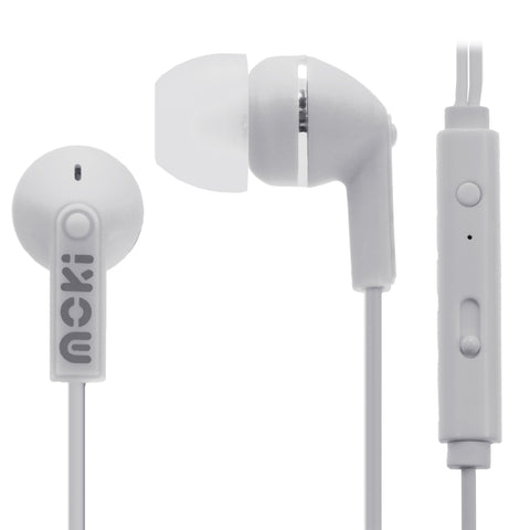 Moki Noise Isolation Earbuds with Microphone & Control - White