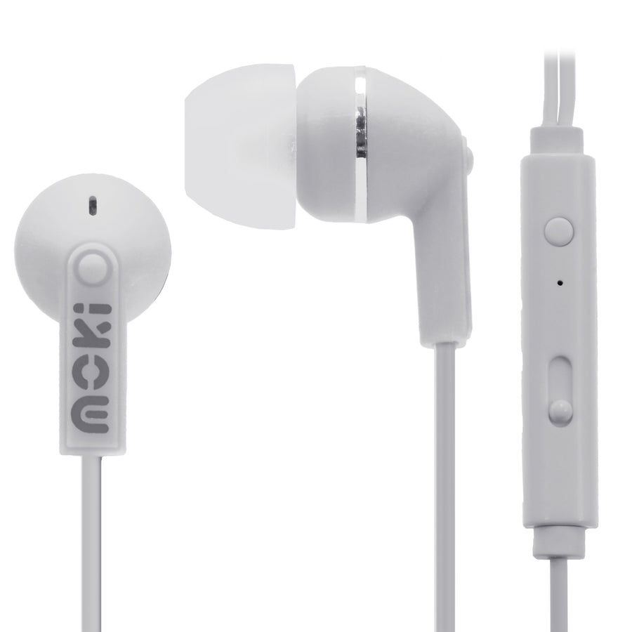 Moki Noise Isolation Earbuds with Microphone & Control - White