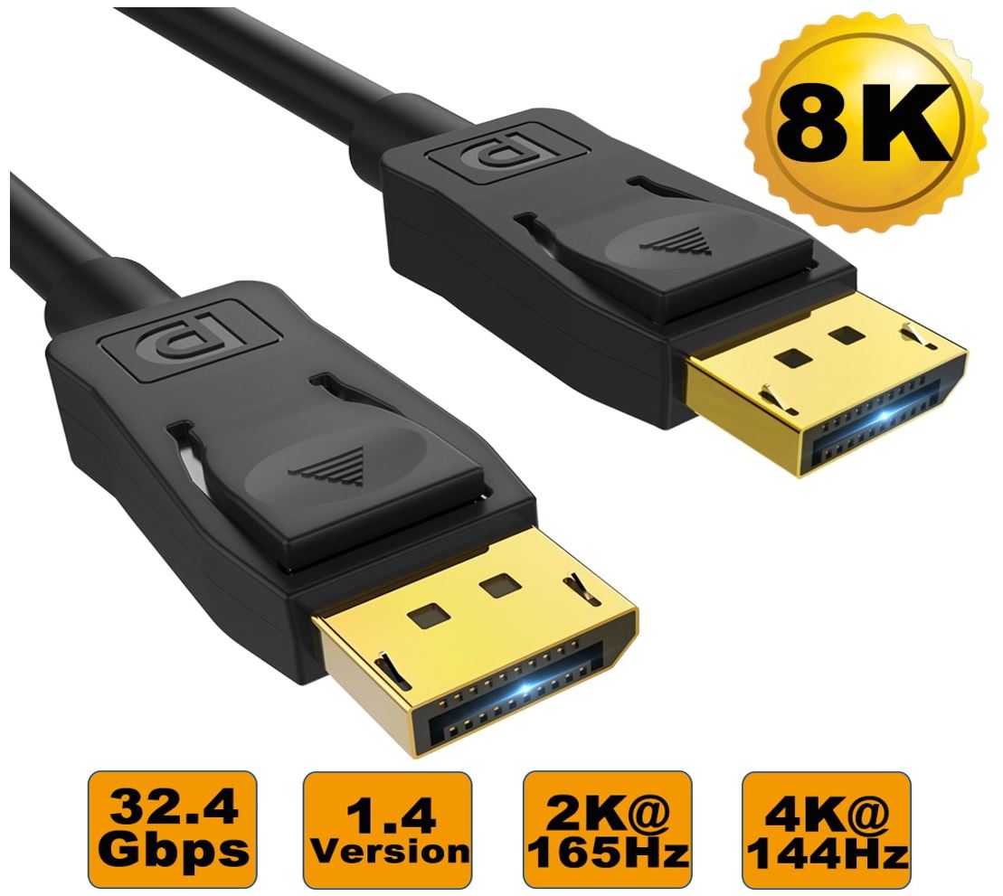 8WARE 3m Ultra 8K DisplayPort DP1.4 Cable - Male to Male Gold Plated 7680x4320 8K@60Hz 4K@144Hz 32.4Gbps UHD QHD FHD HDP HDCP HDTV HDR 28AWG - SuperSaverAU - view 1