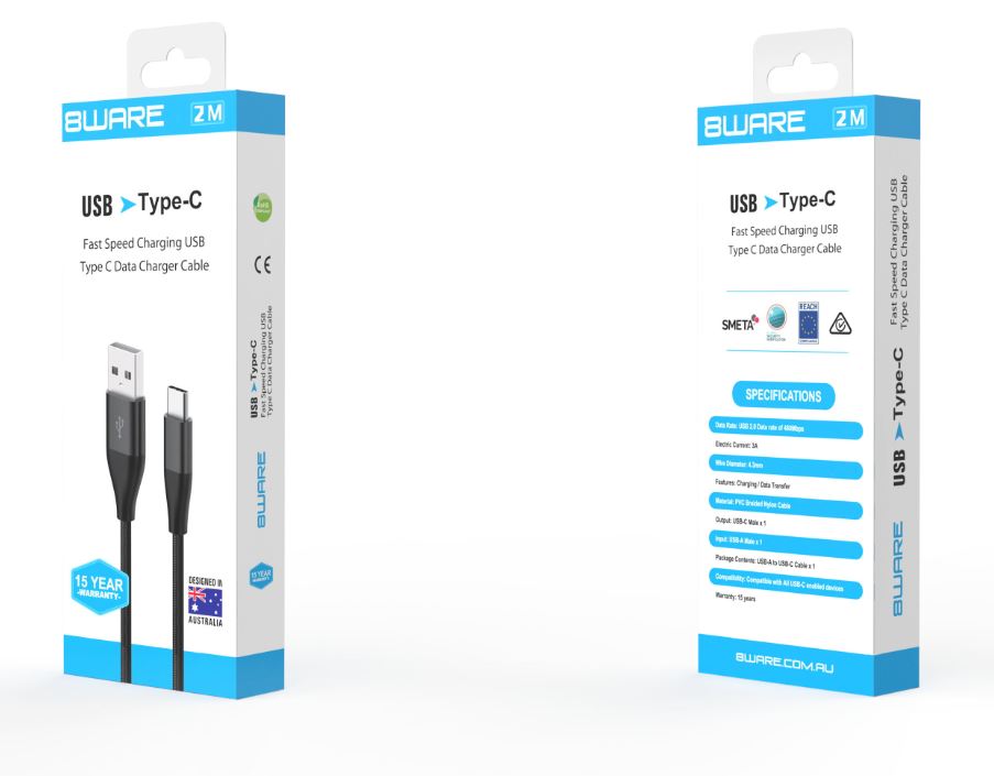 8WARE Samsung Certified Fast Charging USB Type C Data Cable 2m for Samsung Huawei Google LG