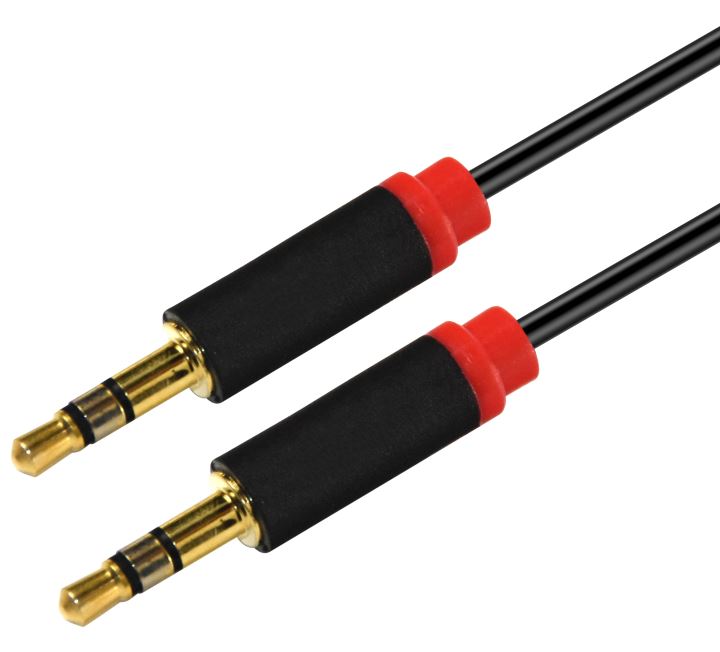 ASTROTEK 2m Stereo 3.5mm Flat Cable Male to Male Black with Red Mold - Audio Input Extension Auxiliary Car Cord - SuperSaverAU - view 1