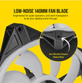 CORSAIR QL140 RGB Dual Fan Kit with Lighting Node Core, ICUE, Anti Vibration, Low-Noise 140 mm Fan Blade, RGB LED PWM Fan 26dBA, 502 CFM, 2 Fan Pack - SuperSaverAU - view 6