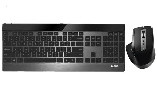 RAPOO Wireless Ultra-slim Keyboard & Mouse - Bluetooth 3.0/4.0, 2.4G, Adjustable DPI, 433x168x23mm
