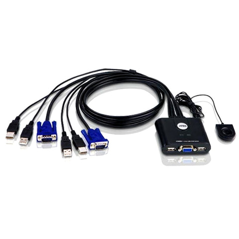 Aten Petite 2 Port USB VGA KVM Switch with Remote Port Selector - 0.9m Cables Built In - SuperSaverAU - view 1