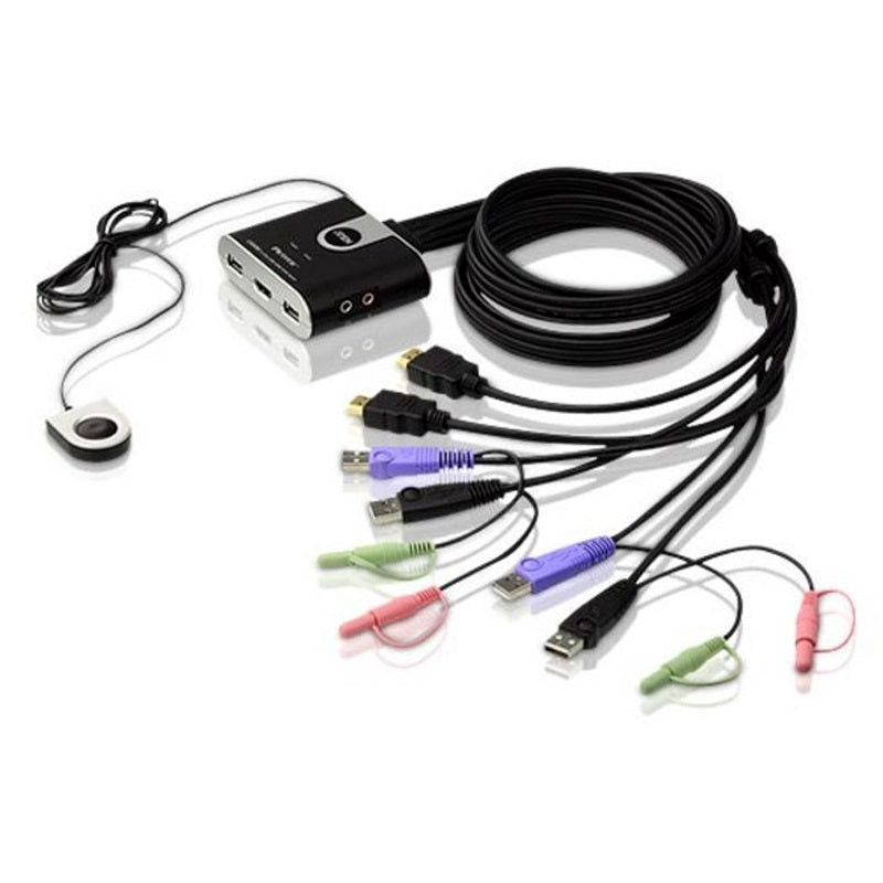 Aten Petite 2 Port USB HDMI KVM Switch with Audio and Remote Port Selector - 1.2m Cables Built In - SuperSaverAU - view 1