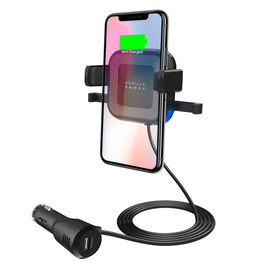 mbeat Gorilla Power 10W Wireless Car Charger with 2.4A USB Charging, Air Vent Clip & Windshield Stand - SuperSaverAU - view 1