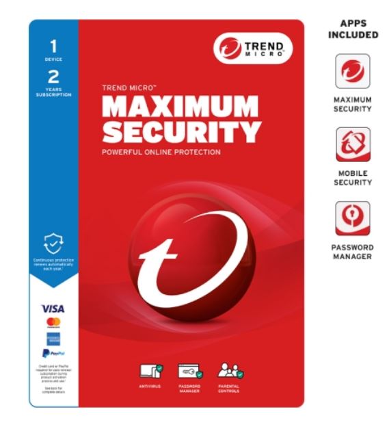 TREND MICRO Micro Maximum Security (1 Device) 2Yr Retail Mini Box Auto Renew - SuperSaverAU - view 1