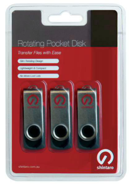 Shintaro 16GB Rotating Pocket Disk 3 Pack USB 2.0 Portable Data Storage