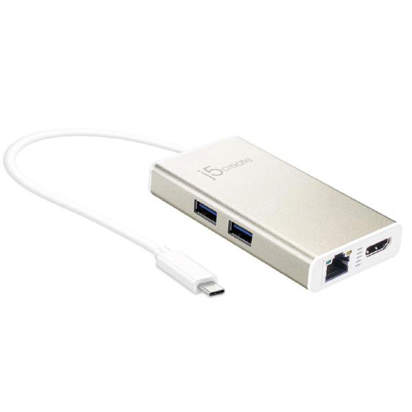 J5create JCA374 USB-C TYPE-C Multi adapter - USB-C to 2 x USB 3.0, Gigabit Ethernet port, HDMI, USB-C PD Pass through Power Delivery port - SuperSaverAU - view 1