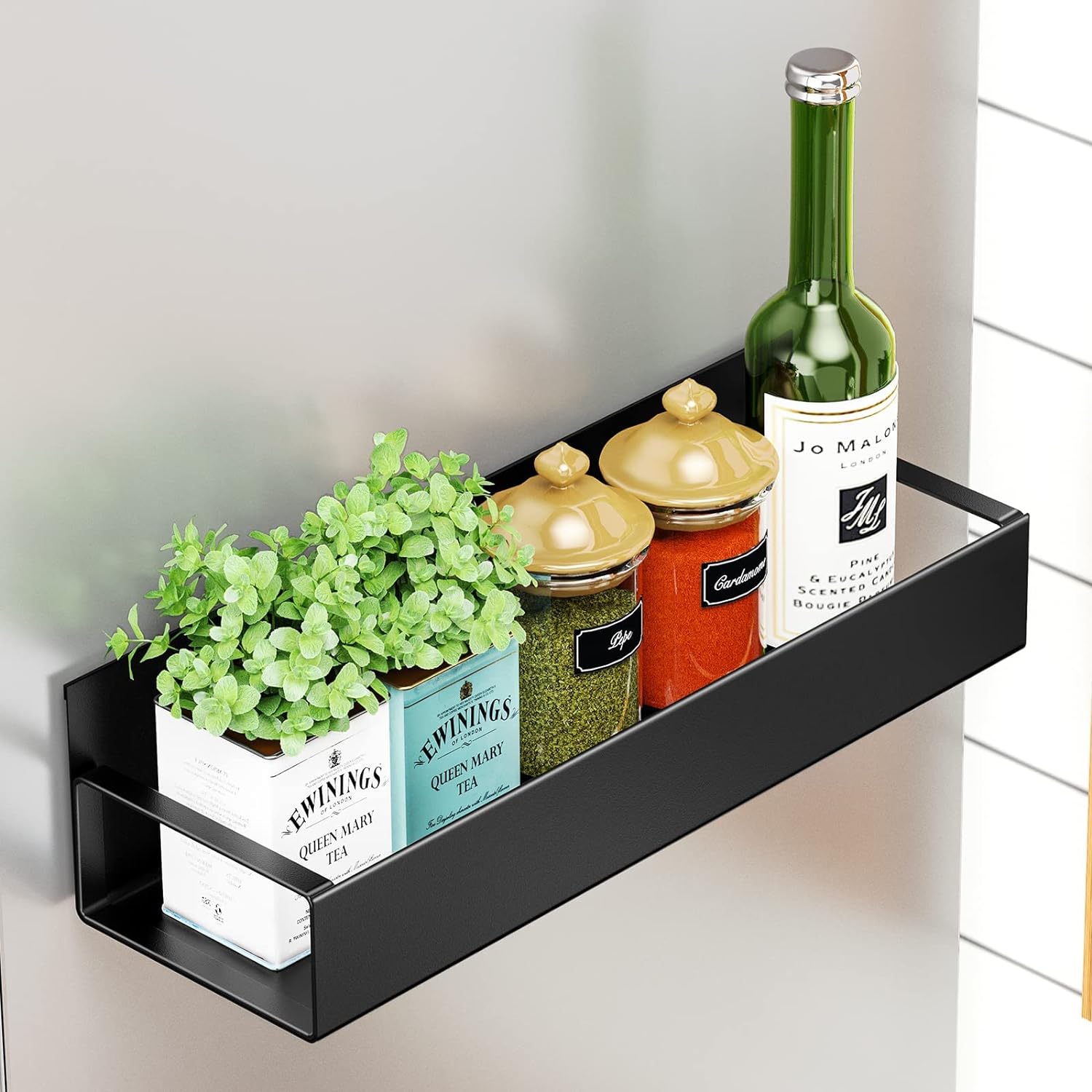 Premium Magnetic Fridge Spice Rack Set - Black, 4 Pack
