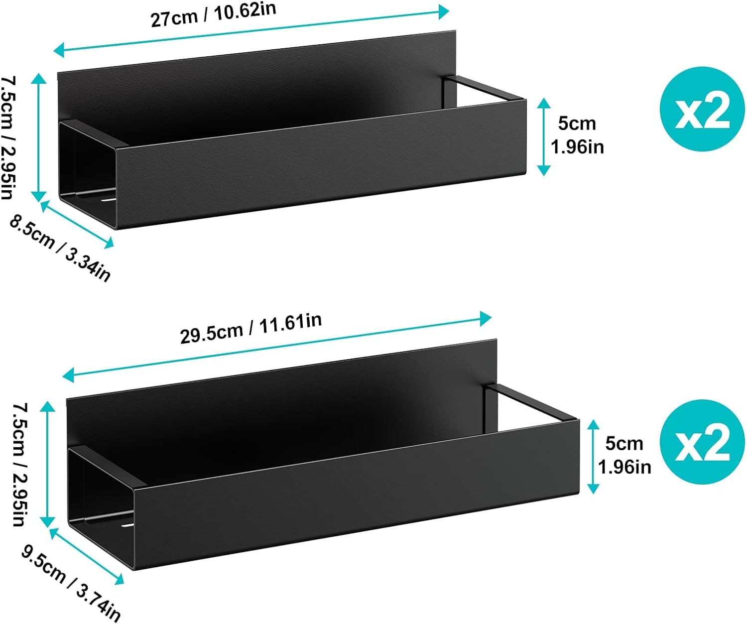 Premium Magnetic Fridge Spice Rack Set - Black, 4 Pack