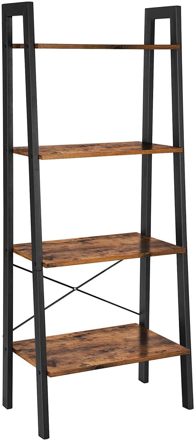 Rustic Brown and Black Metal Frame 4-Tier Bookshelf - SuperSaverAU - view 1