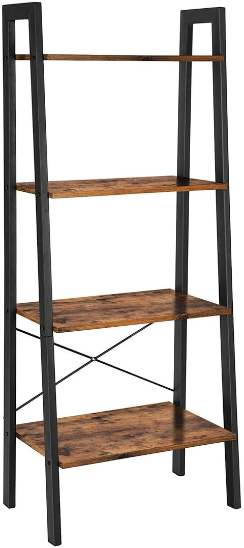 Rustic Brown and Black Metal Frame 4-Tier Bookshelf - SuperSaverAU - view 1