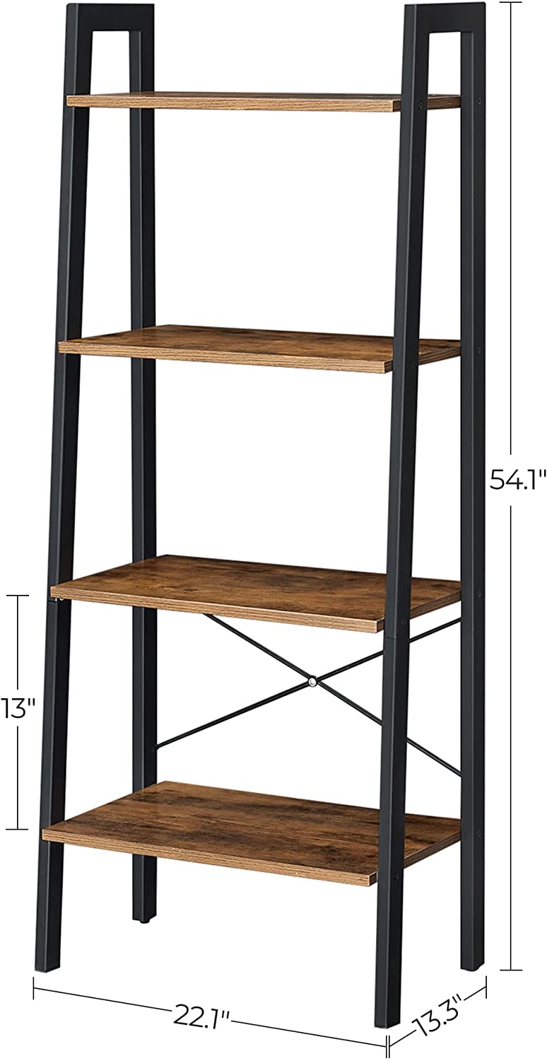 Rustic Brown and Black Metal Frame 4-Tier Bookshelf - SuperSaverAU - view 5