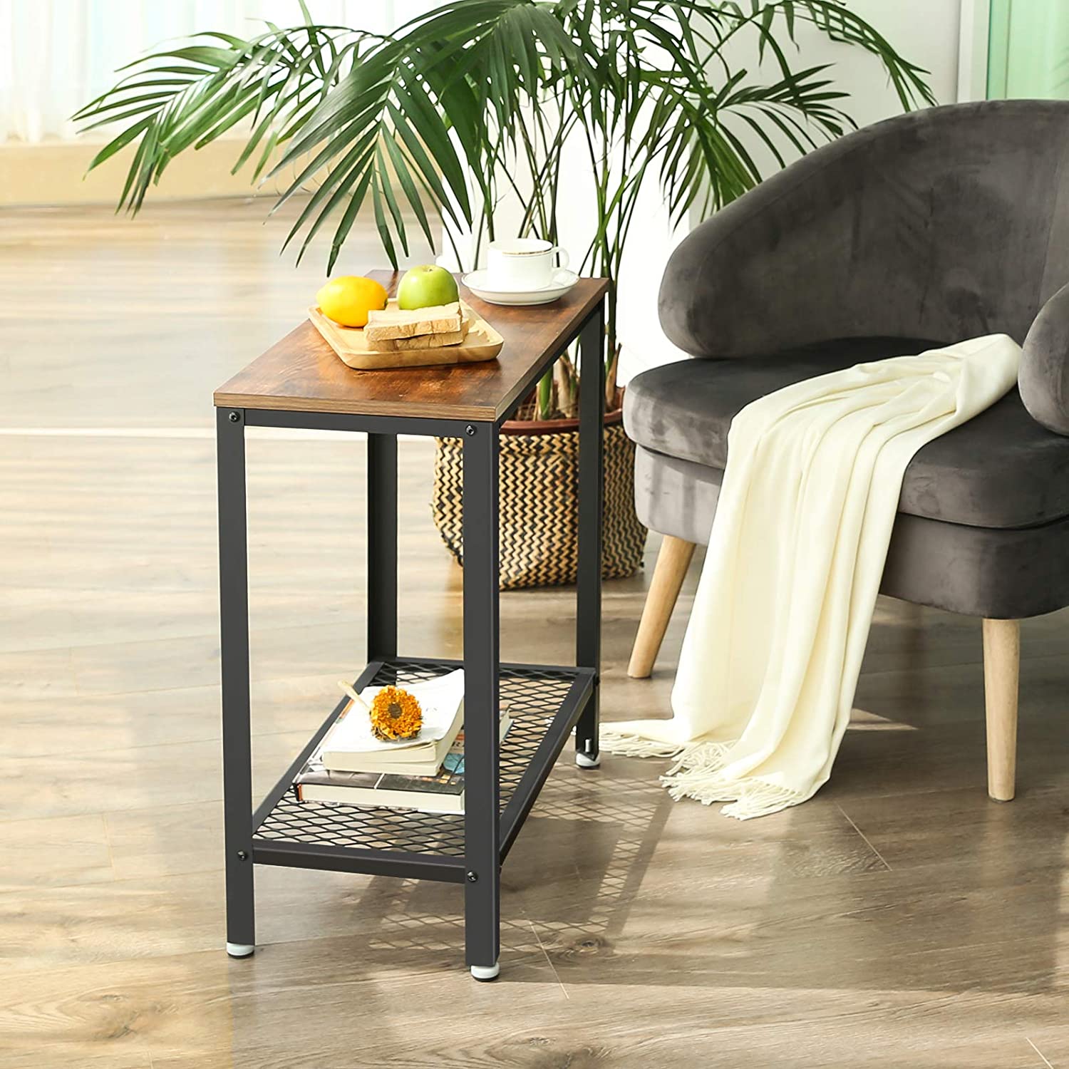 Industrial Side Table 2-Tier with Mesh Shelf and Metal Frame - Rustic Brown - SuperSaverAU - view 5