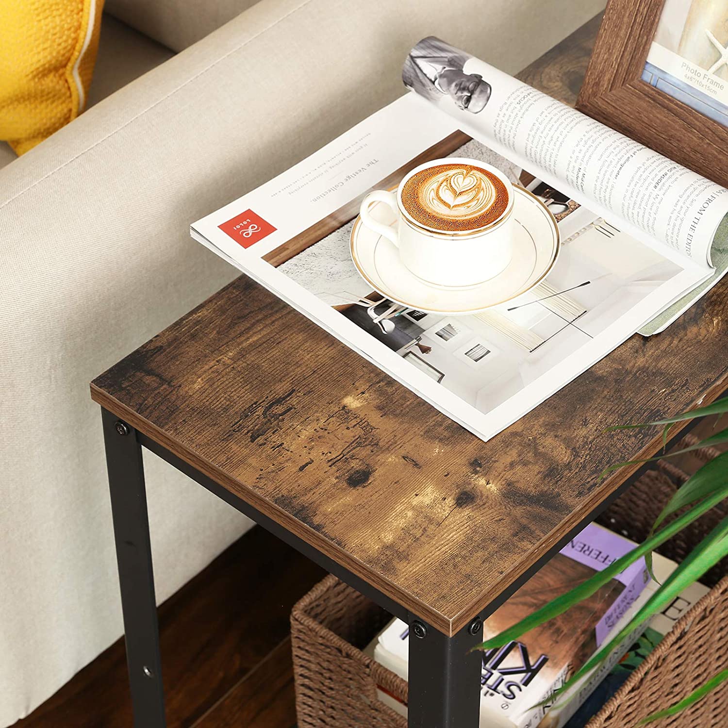 Industrial Side Table 2-Tier with Mesh Shelf and Metal Frame - Rustic Brown - SuperSaverAU - view 8