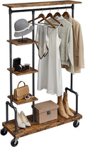 Clothing Garment Rack on Wheels, 5-Tier, Industrial Pipe Style, Rustic Brown, 103.4x39.9x174.5 cm - SuperSaverAU - view 3