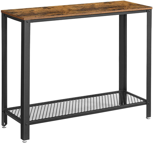Rustic Brown Console Table with Metal Frame