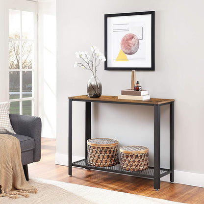 Rustic Brown Console Table with Metal Frame