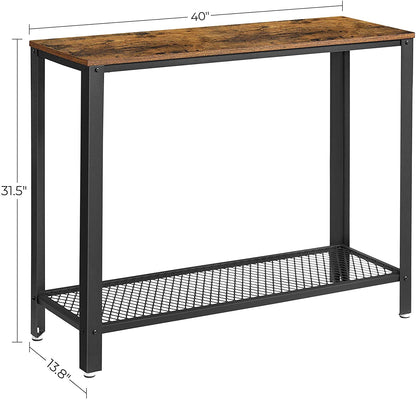 Rustic Brown Console Table with Metal Frame