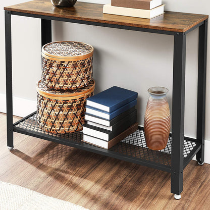 Rustic Brown Console Table with Metal Frame