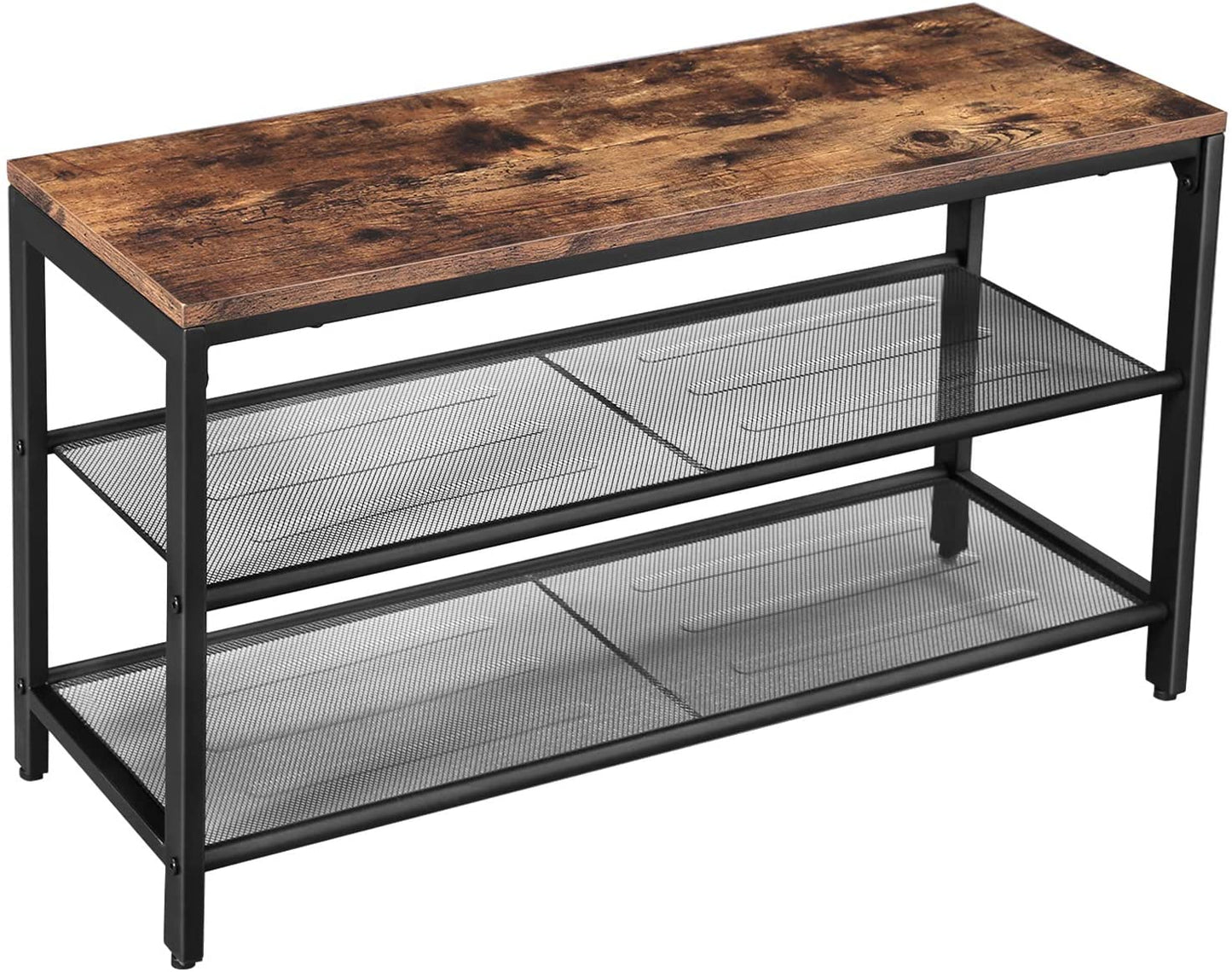 Rustic Brown and Black Shoe Rack with 2 Mesh Shelves