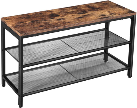 Rustic Brown and Black Shoe Rack with 2 Mesh Shelves - SuperSaverAU - view 1