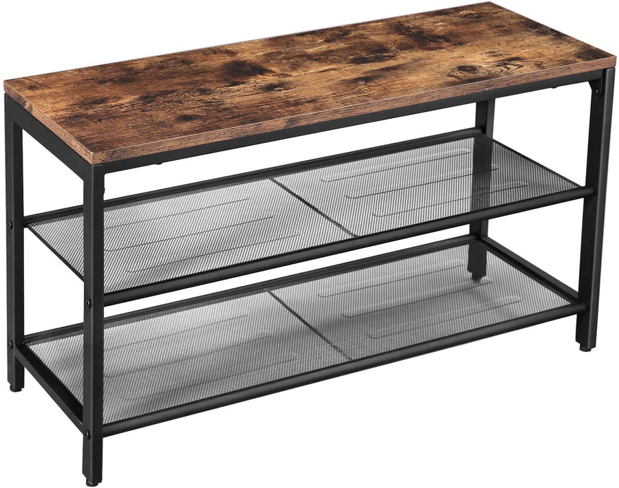 Rustic Brown and Black Shoe Rack with 2 Mesh Shelves - SuperSaverAU - view 1