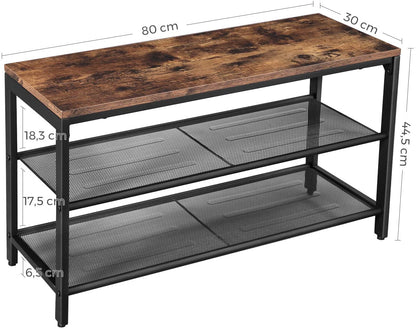 Rustic Brown and Black Shoe Rack with 2 Mesh Shelves