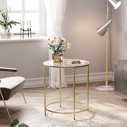 Gold Round Side Table with Metal Frame