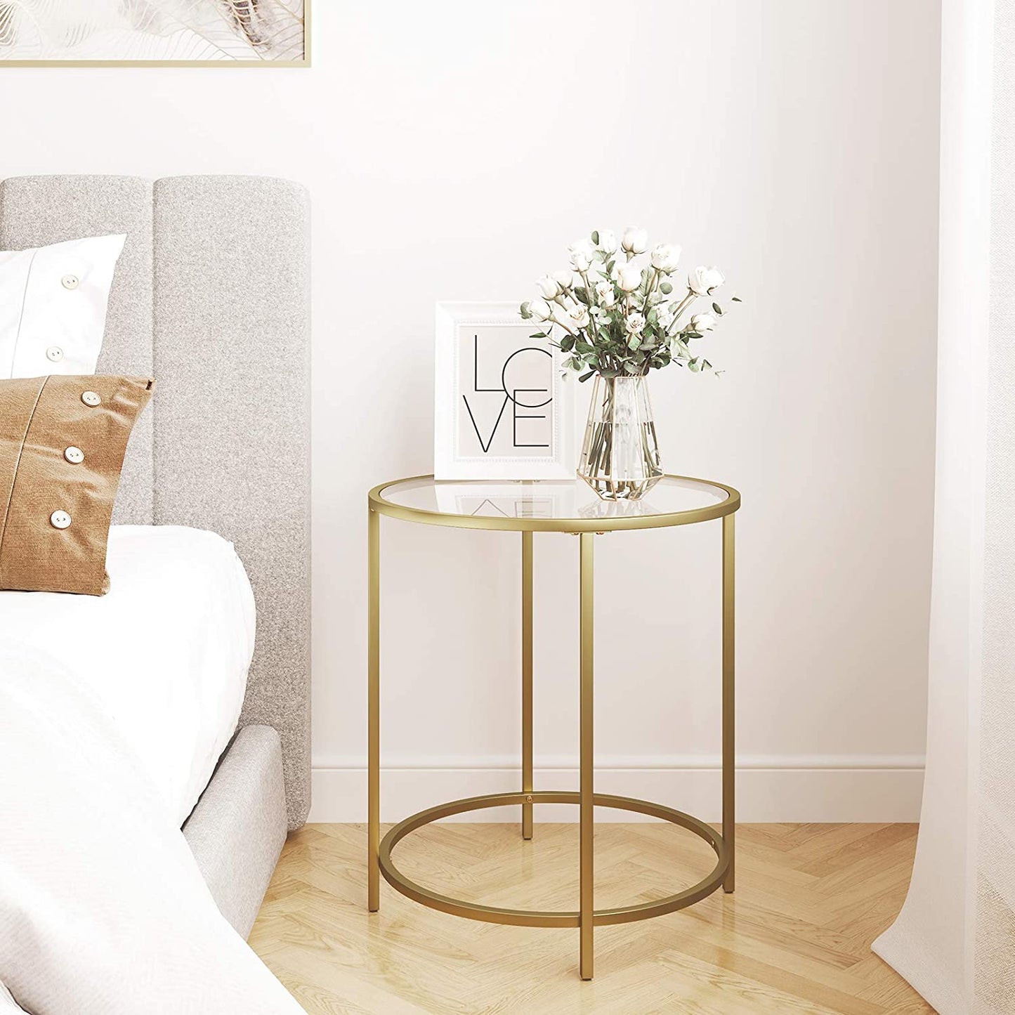 Gold Round Side Table with Metal Frame