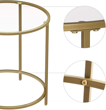 Gold Round Side Table with Metal Frame