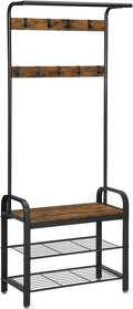 Premium Vintage Coat Rack Shoe Bench Wood Look Hall Tree with 9 Hooks