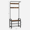 Premium Vintage Coat Rack Shoe Bench Wood Look Hall Tree with 9 Hooks