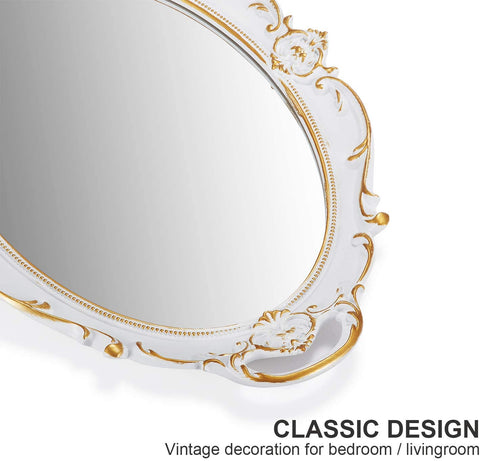 Oval Antique White Vintage Carved Wall Mirror 25 x 38 cm - Lightweight, Easy to Hang - SuperSaverAU - view 1