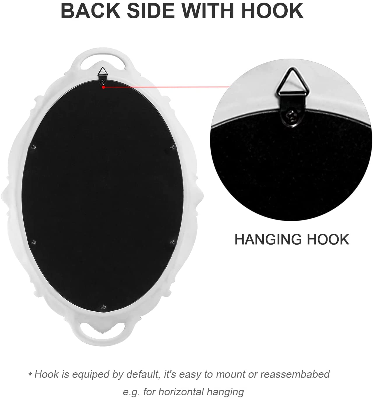 Oval Antique White Vintage Carved Wall Mirror 25 x 38 cm - Lightweight, Easy to Hang