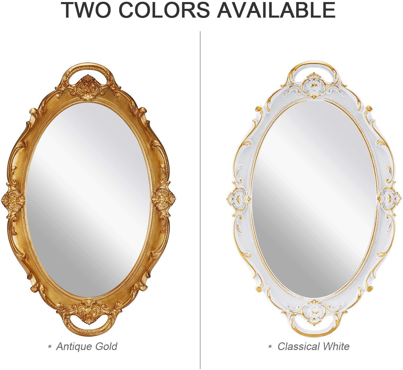 Oval Antique White Vintage Carved Wall Mirror 25 x 38 cm - Lightweight, Easy to Hang - SuperSaverAU - view 5