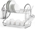 2 Tier Dish Rack with Drain Board, Chrome Finish, 42 x 25.5 x 38 cm - SuperSaverAU - view 1