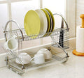 2 Tier Dish Rack with Drain Board, Chrome Finish, 42 x 25.5 x 38 cm - SuperSaverAU - view 5