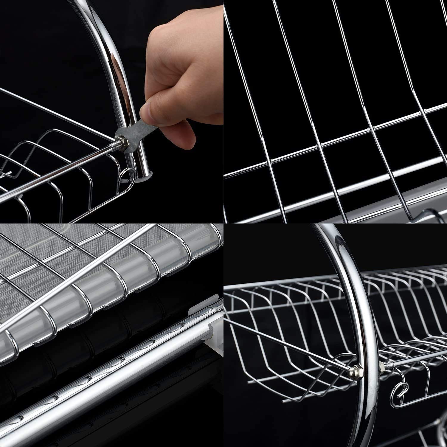 2 Tier Dish Rack with Drain Board, Chrome Finish, 42 x 25.5 x 38 cm - SuperSaverAU - view 6
