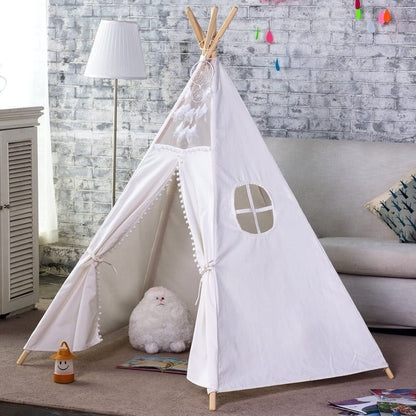 5 Poles Giant Kids Teepee Tent Natural Canvas 120x120x140 cm Child Safe