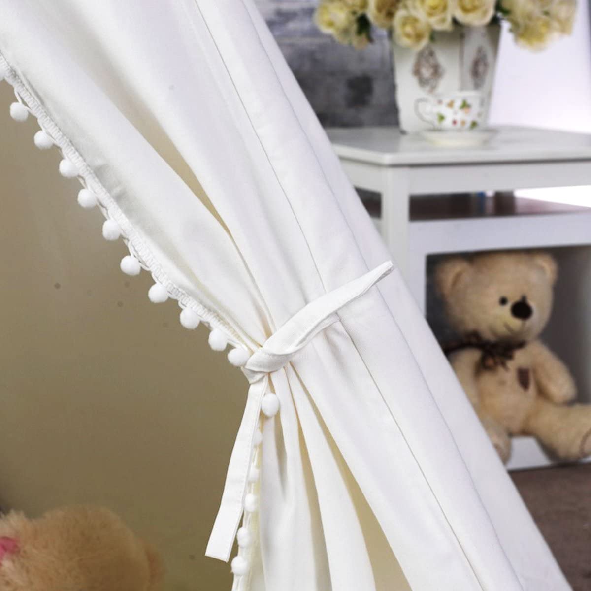 5 Poles Giant Kids Teepee Tent Natural Canvas 120x120x140 cm Child Safe