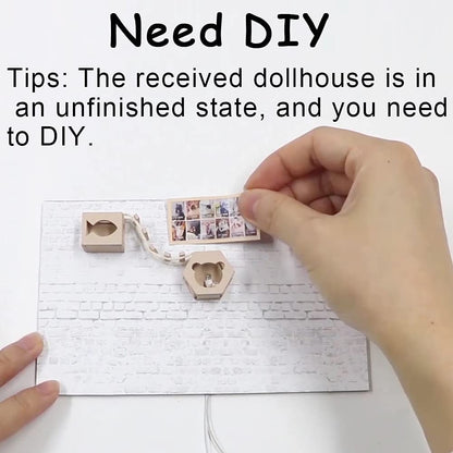 Dollhouse Miniature with Furniture Kit, 23.5x16x19.5 cm, Cat Coffee, Music Movement