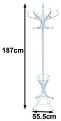 Premium White Wooden Coat Rack Stand 187cm with 12 Hooks Umbrella Ring