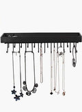 Wall Mount Jewellery Organizer with 23 Hooks, Top Shelf, 37x7x10 cm, Black - SuperSaverAU - view 1