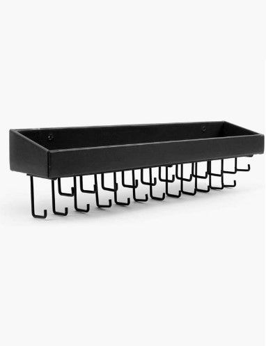Wall Mount Jewellery Organizer with 23 Hooks, Top Shelf, 37x7x10 cm, Black - SuperSaverAU - view 2