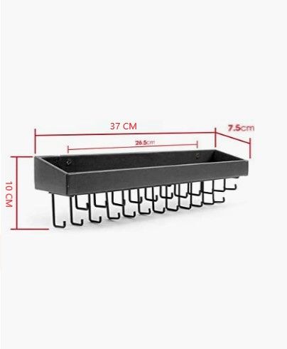Wall Mount Jewellery Organizer with 23 Hooks, Top Shelf, 37x7x10 cm, Black - SuperSaverAU - view 6